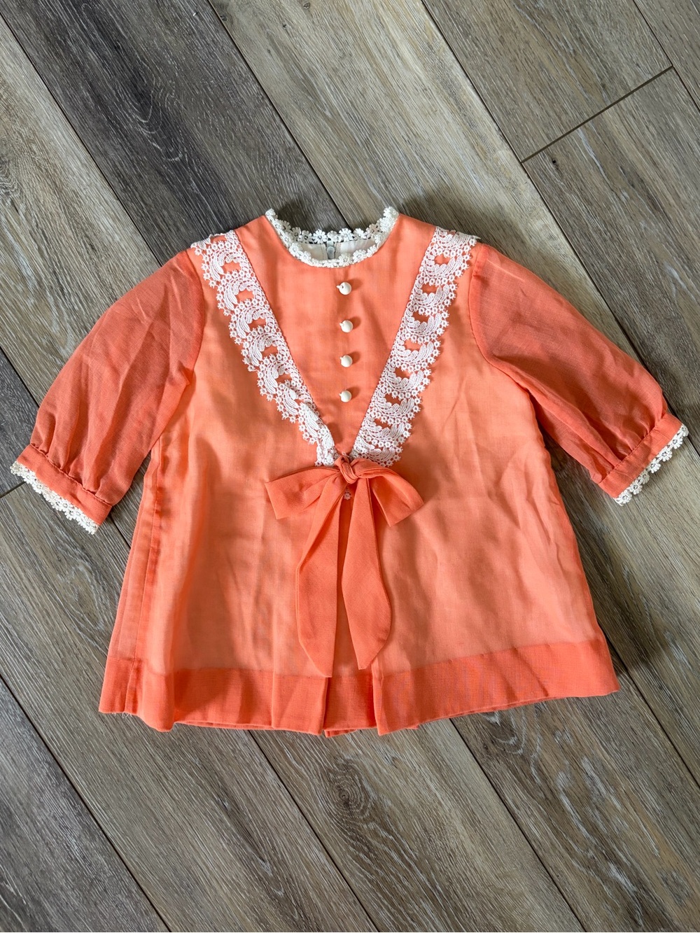 C.I. Castro Vintage 60’s-70’s Toddler Coral Lace-Trim Bow Dress